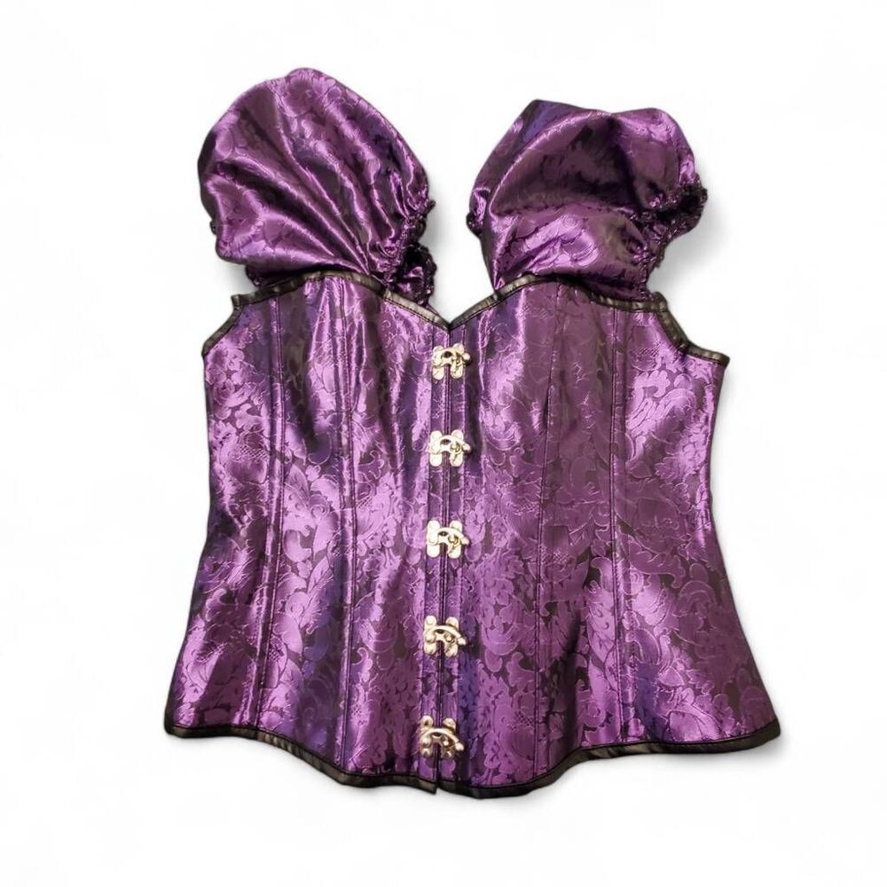 Purple Satin Brocade Corset Top XL Lace-Up Back Bustier Gothic Renaissance